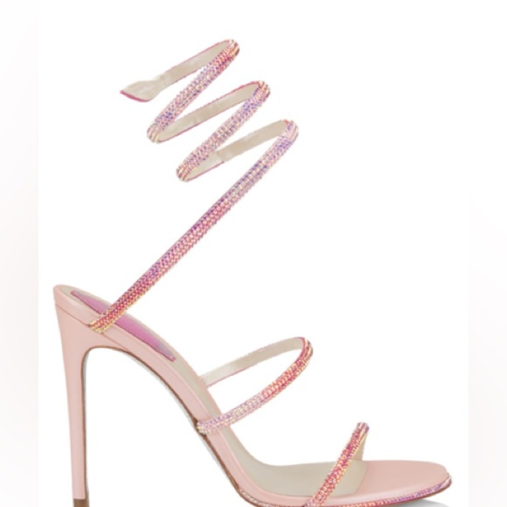 Rene Caovilla Pink Crystal Spiral Wrap Stiletto Sandals